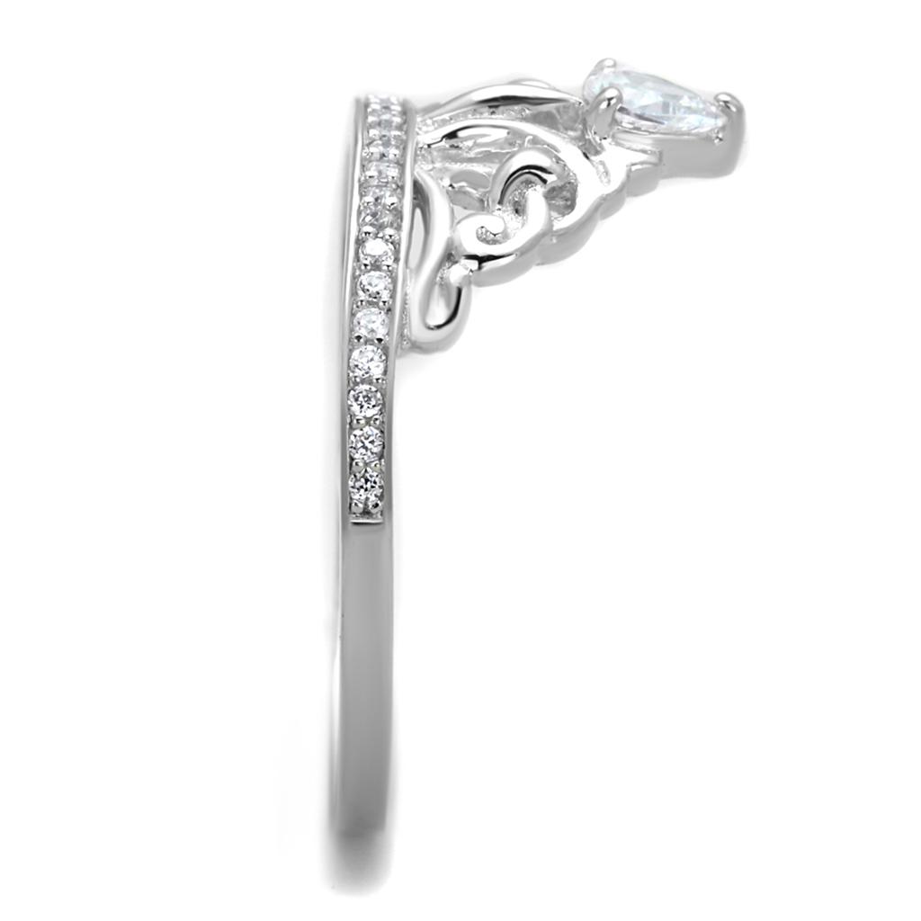 TS191 - Rhodium 925 Sterling Silver Ring with AAA Grade CZ  in Clear-3