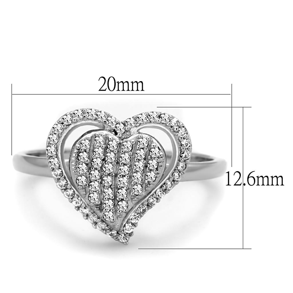 TS192 - Rhodium 925 Sterling Silver Ring with AAA Grade CZ  in Clear-1