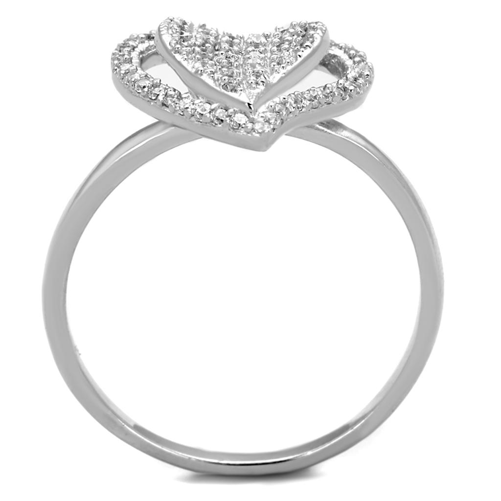 TS192 - Rhodium 925 Sterling Silver Ring with AAA Grade CZ  in Clear-2