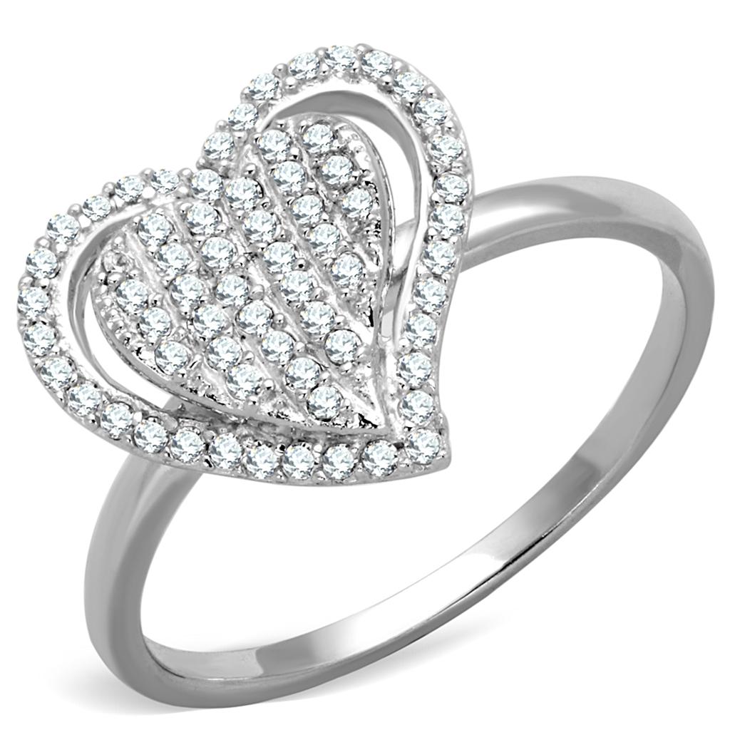 TS192 - Rhodium 925 Sterling Silver Ring with AAA Grade CZ  in Clear-4