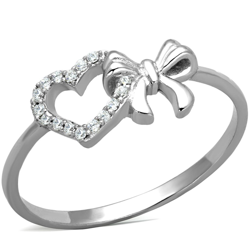 TS195 - Rhodium 925 Sterling Silver Ring with AAA Grade CZ  in Clear-4
