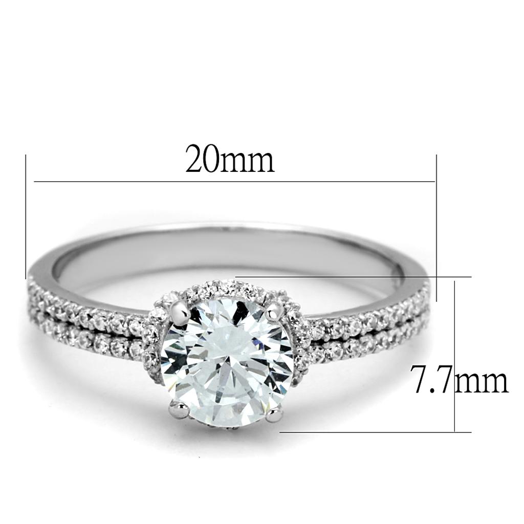TS197 - Rhodium 925 Sterling Silver Ring with AAA Grade CZ  in Clear-1