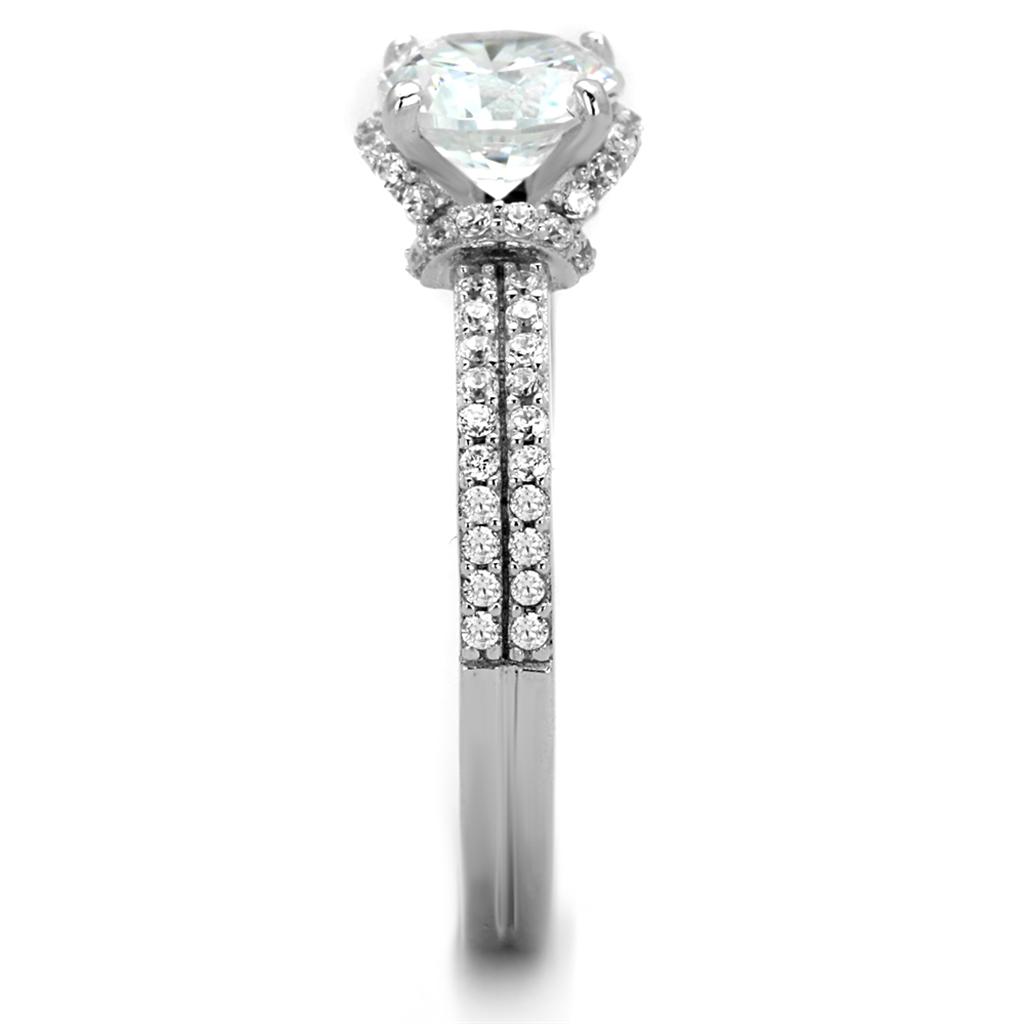 TS197 - Rhodium 925 Sterling Silver Ring with AAA Grade CZ  in Clear-3