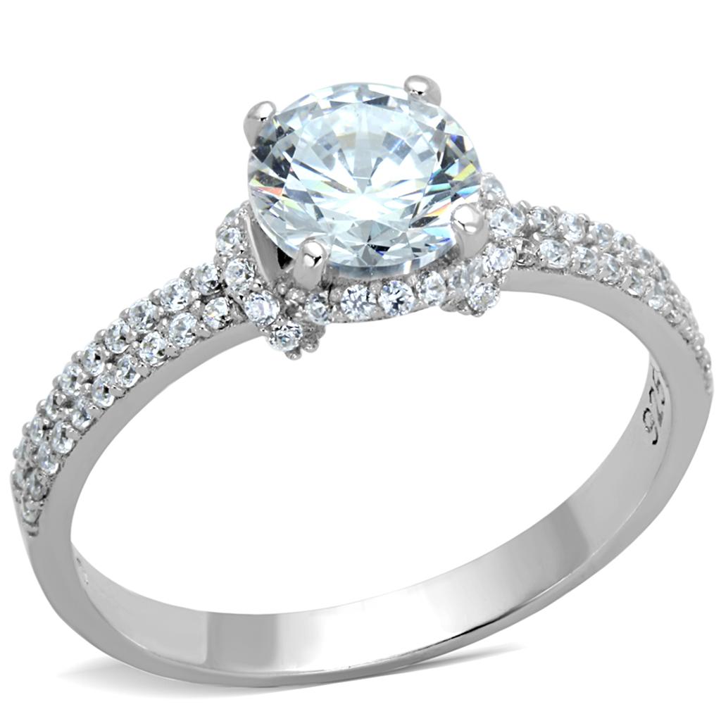 TS197 - Rhodium 925 Sterling Silver Ring with AAA Grade CZ  in Clear-4