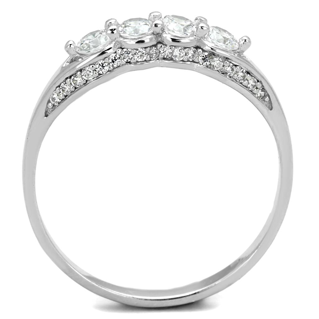 TS198 - Rhodium 925 Sterling Silver Ring with AAA Grade CZ  in Clear-2
