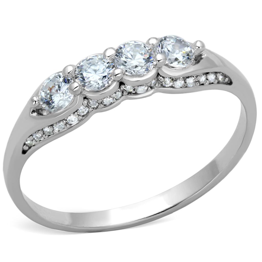TS198 - Rhodium 925 Sterling Silver Ring with AAA Grade CZ  in Clear-4
