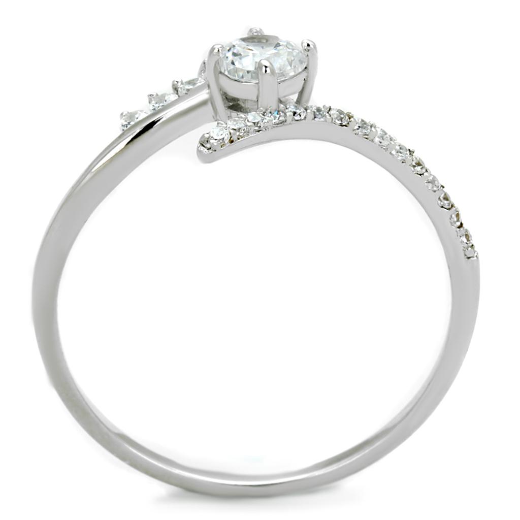TS199 - Rhodium 925 Sterling Silver Ring with AAA Grade CZ  in Clear-2
