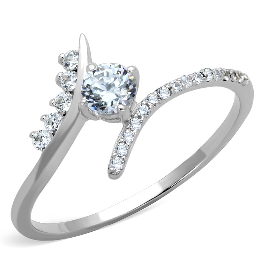 TS199 - Rhodium 925 Sterling Silver Ring with AAA Grade CZ  in Clear-4