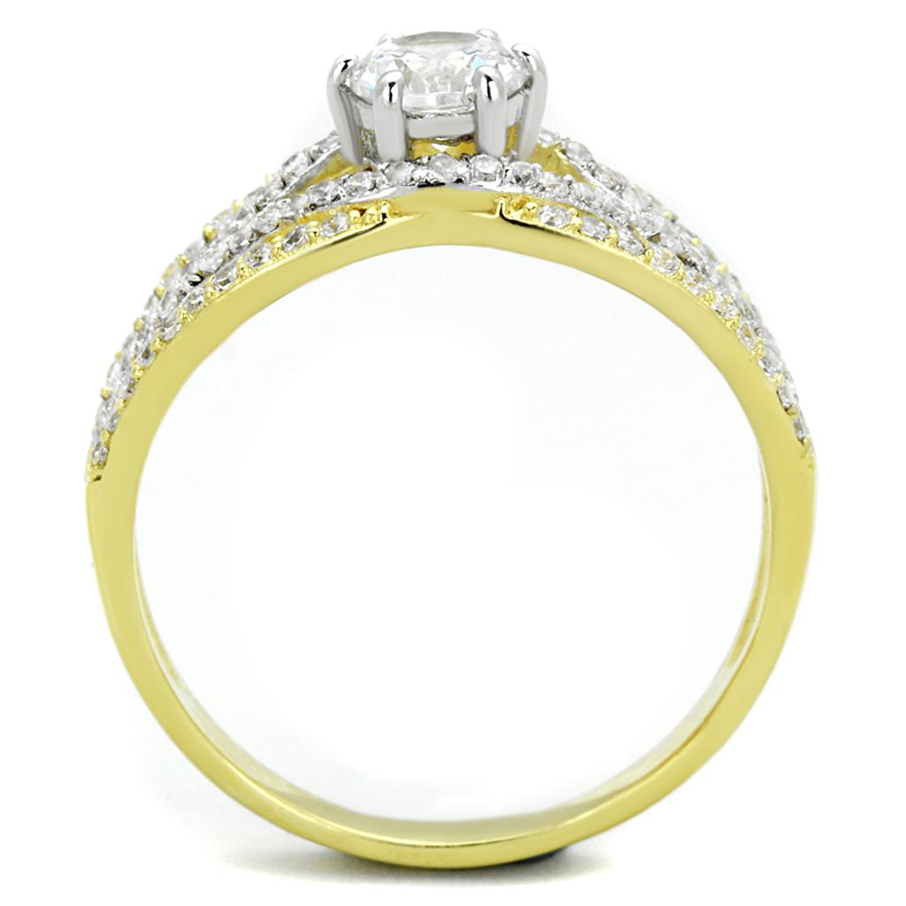 TS200 - Gold+Rhodium 925 Sterling Silver Ring with AAA Grade CZ  in Clear-2