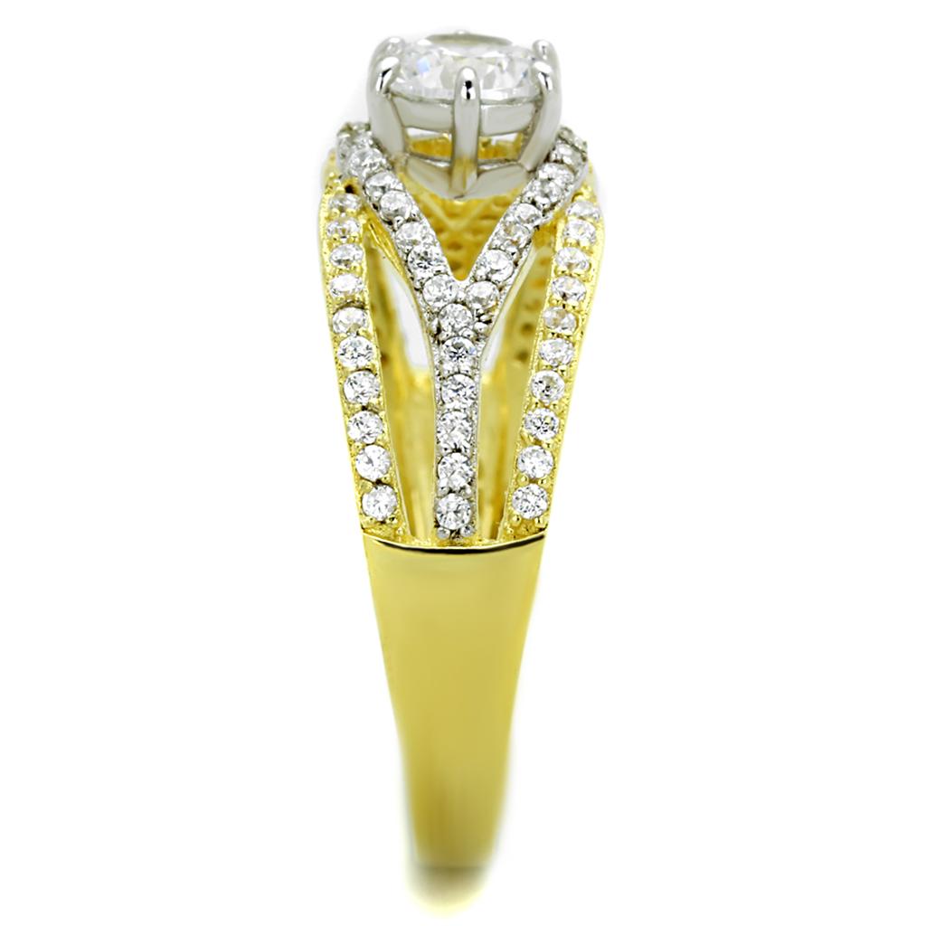 TS200 - Gold+Rhodium 925 Sterling Silver Ring with AAA Grade CZ  in Clear-3