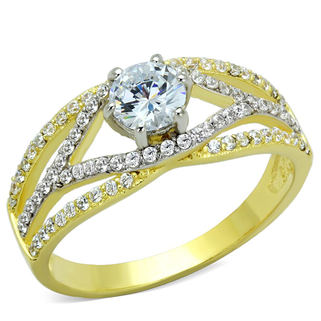 TS200 - Gold+Rhodium 925 Sterling Silver Ring with AAA Grade CZ  in Clear-4