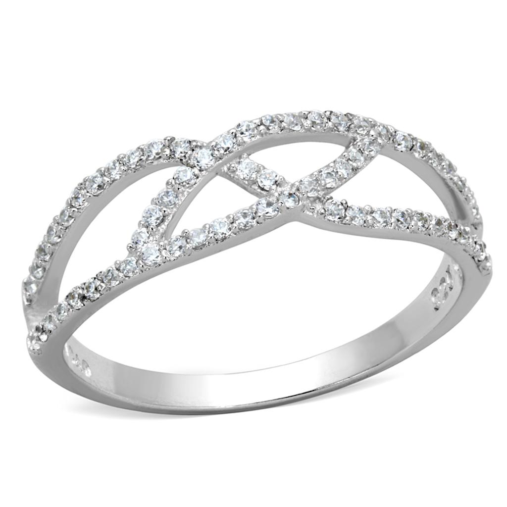 TS201 - Rhodium 925 Sterling Silver Ring with AAA Grade CZ  in Clear-4