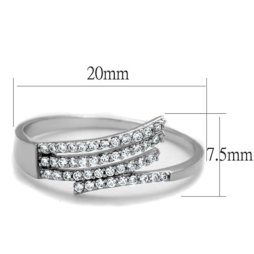 TS203 - Rhodium 925 Sterling Silver Ring with AAA Grade CZ  in Clear-1
