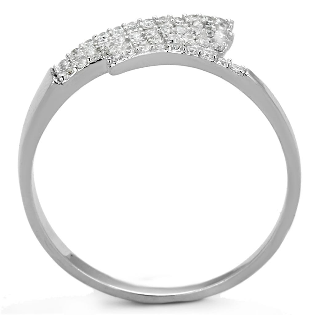 TS203 - Rhodium 925 Sterling Silver Ring with AAA Grade CZ  in Clear-2