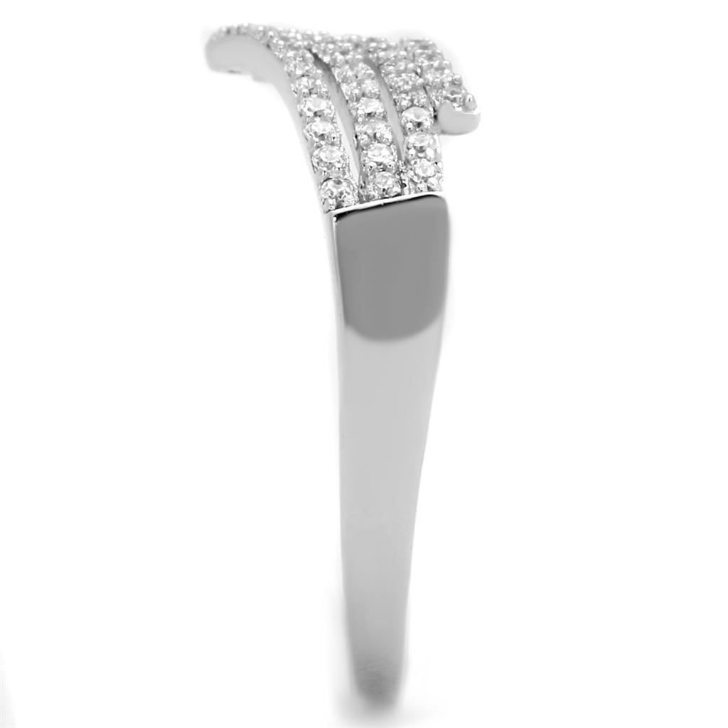 TS203 - Rhodium 925 Sterling Silver Ring with AAA Grade CZ  in Clear-3