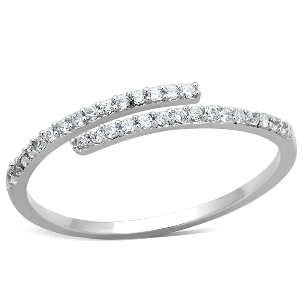 TS204 - Rhodium 925 Sterling Silver Ring with AAA Grade CZ  in Clear-4