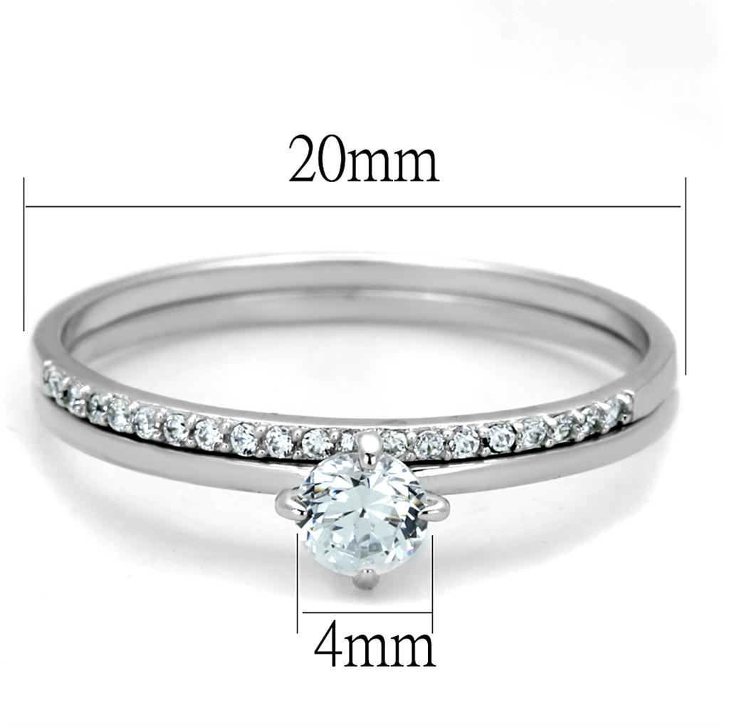 TS206 - Rhodium 925 Sterling Silver Ring with AAA Grade CZ  in Clear-1