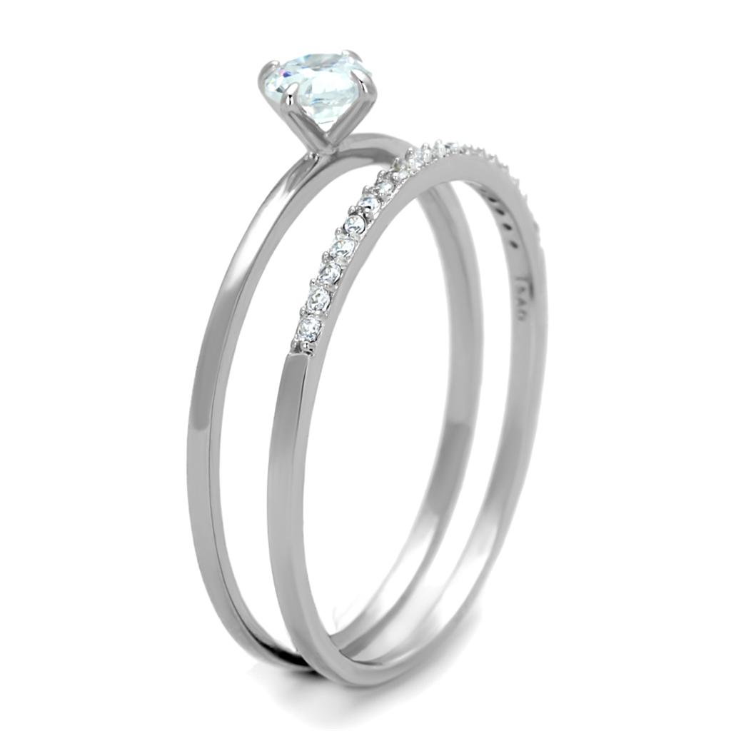 TS206 - Rhodium 925 Sterling Silver Ring with AAA Grade CZ  in Clear-3