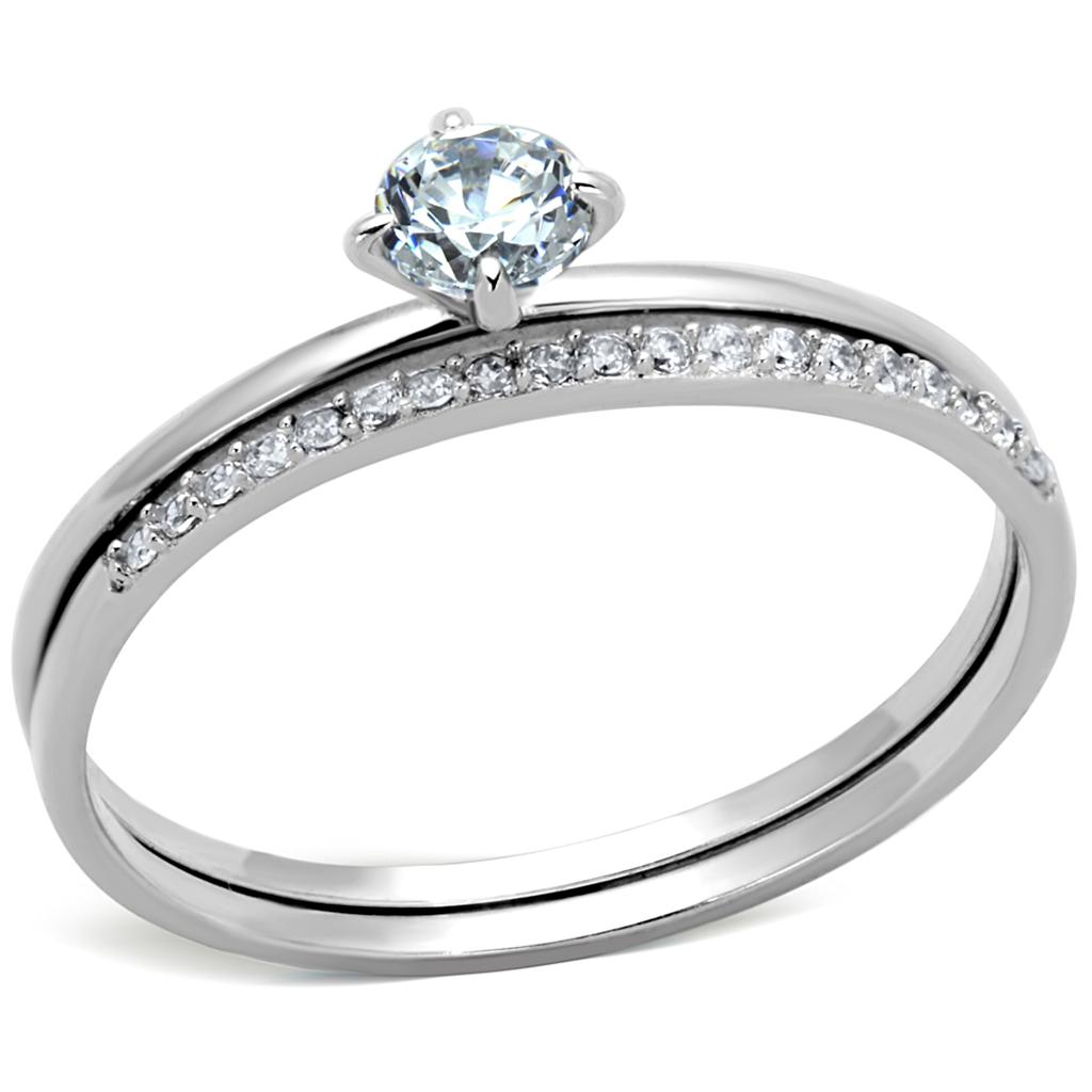 TS206 - Rhodium 925 Sterling Silver Ring with AAA Grade CZ  in Clear-4