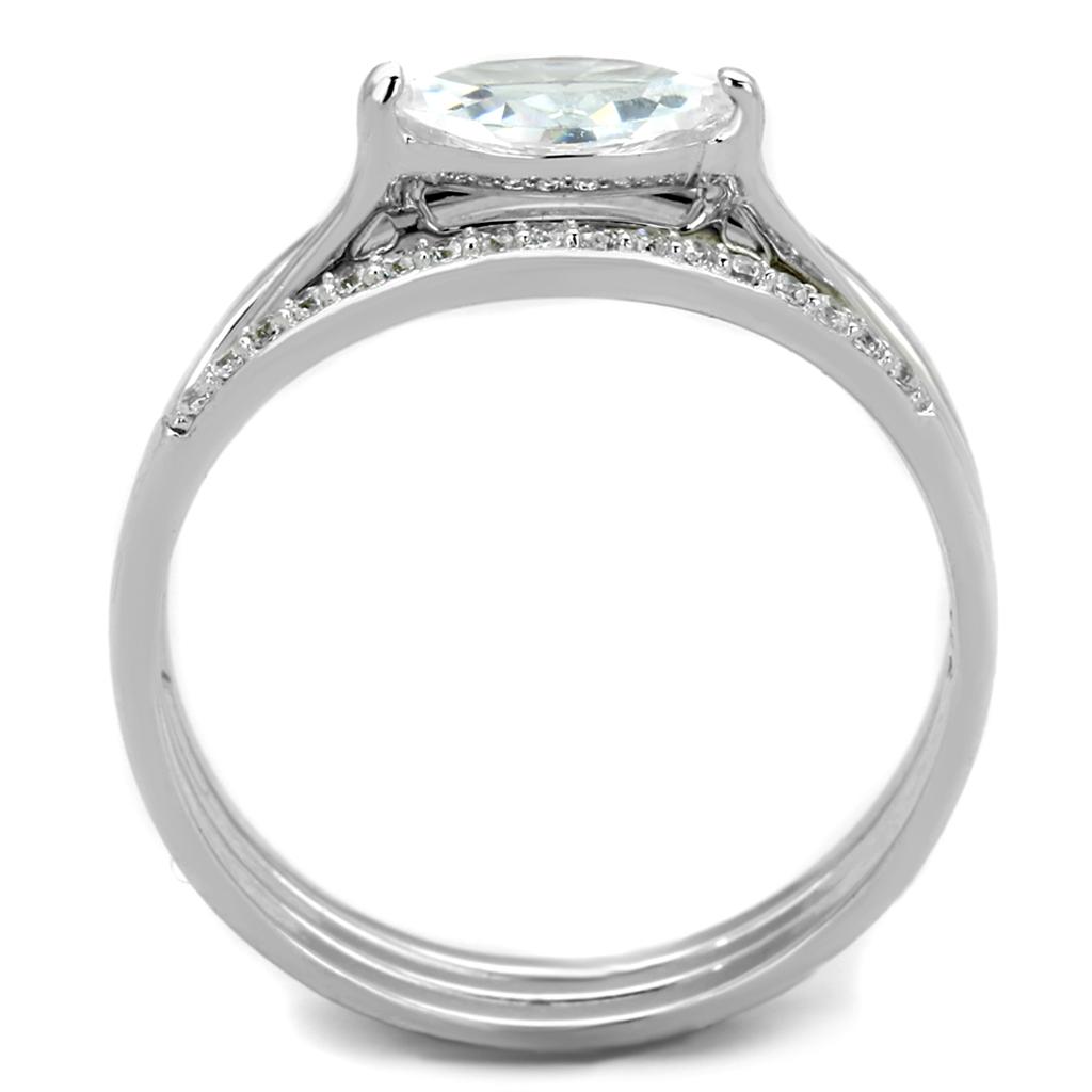 TS208 - Rhodium 925 Sterling Silver Ring with AAA Grade CZ  in Clear-2