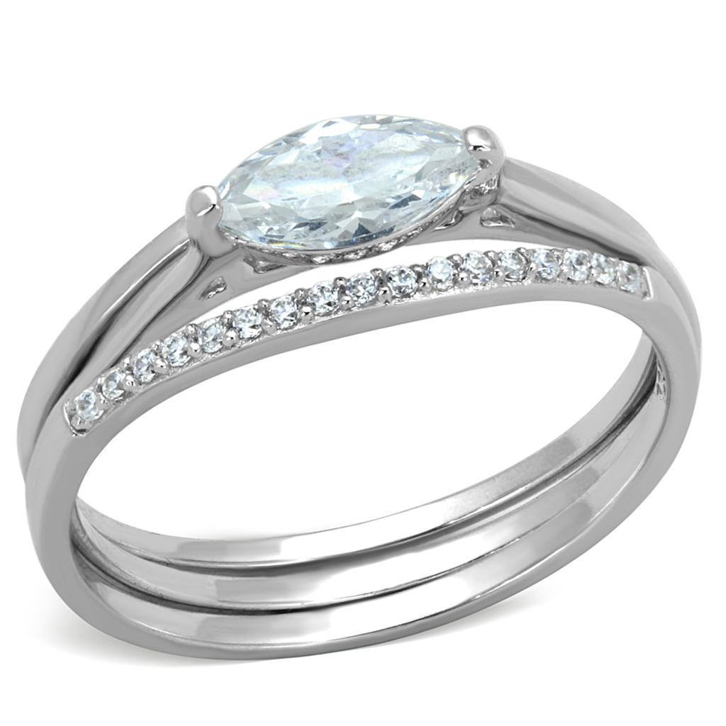 TS208 - Rhodium 925 Sterling Silver Ring with AAA Grade CZ  in Clear-4
