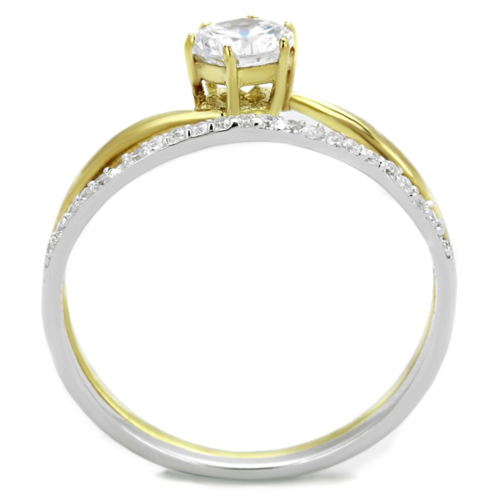 TS209 - Gold+Rhodium 925 Sterling Silver Ring with AAA Grade CZ  in Clear-2