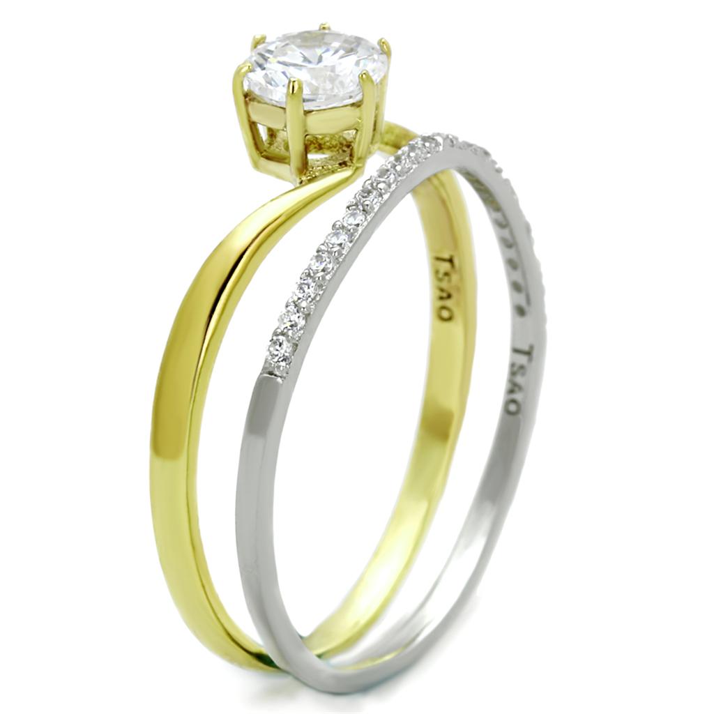 TS209 - Gold+Rhodium 925 Sterling Silver Ring with AAA Grade CZ  in Clear-3