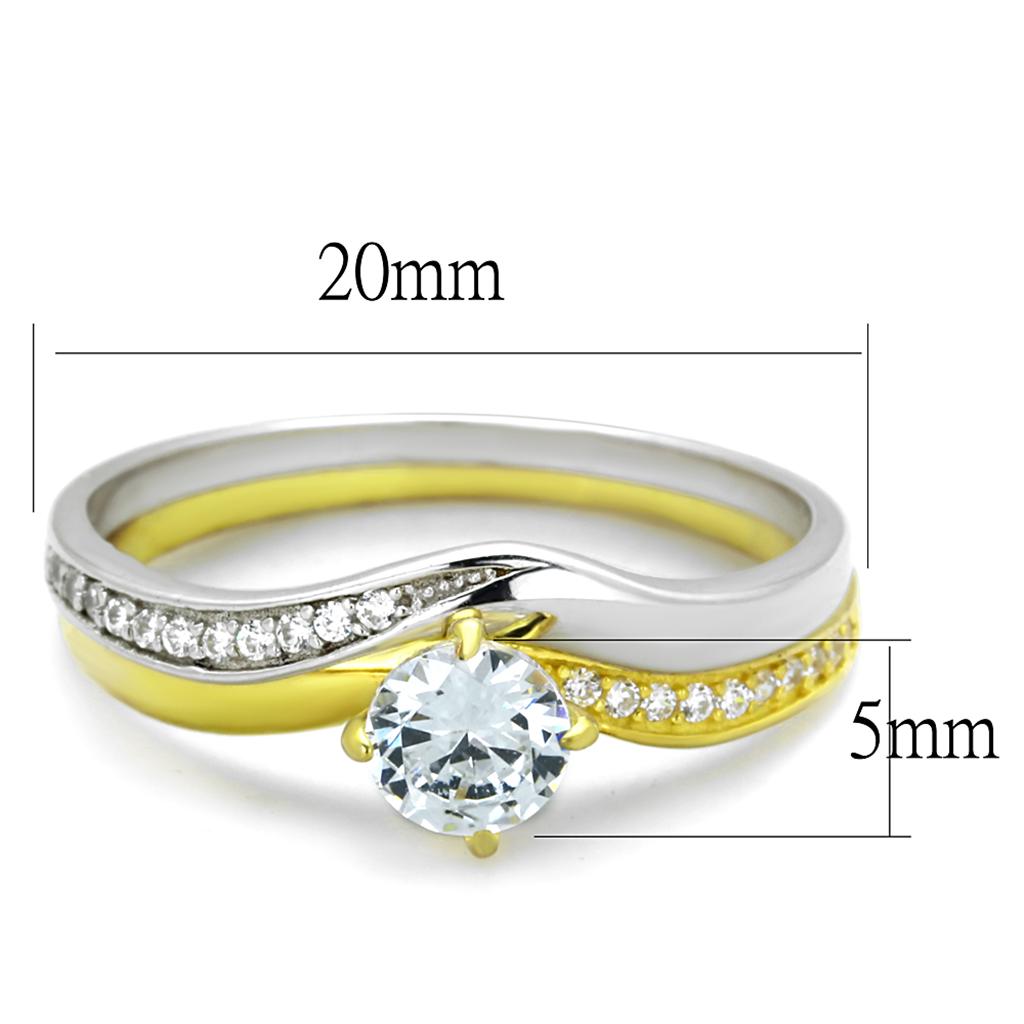 TS210 - Gold+Rhodium 925 Sterling Silver Ring with AAA Grade CZ  in Clear-1