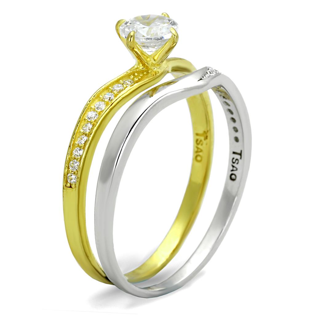 TS210 - Gold+Rhodium 925 Sterling Silver Ring with AAA Grade CZ  in Clear-3