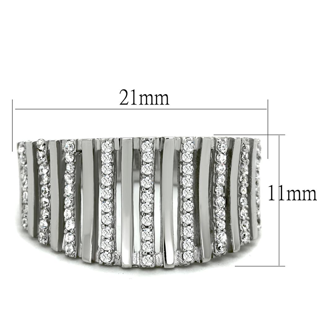 TS211 - Rhodium 925 Sterling Silver Ring with AAA Grade CZ  in Clear-1
