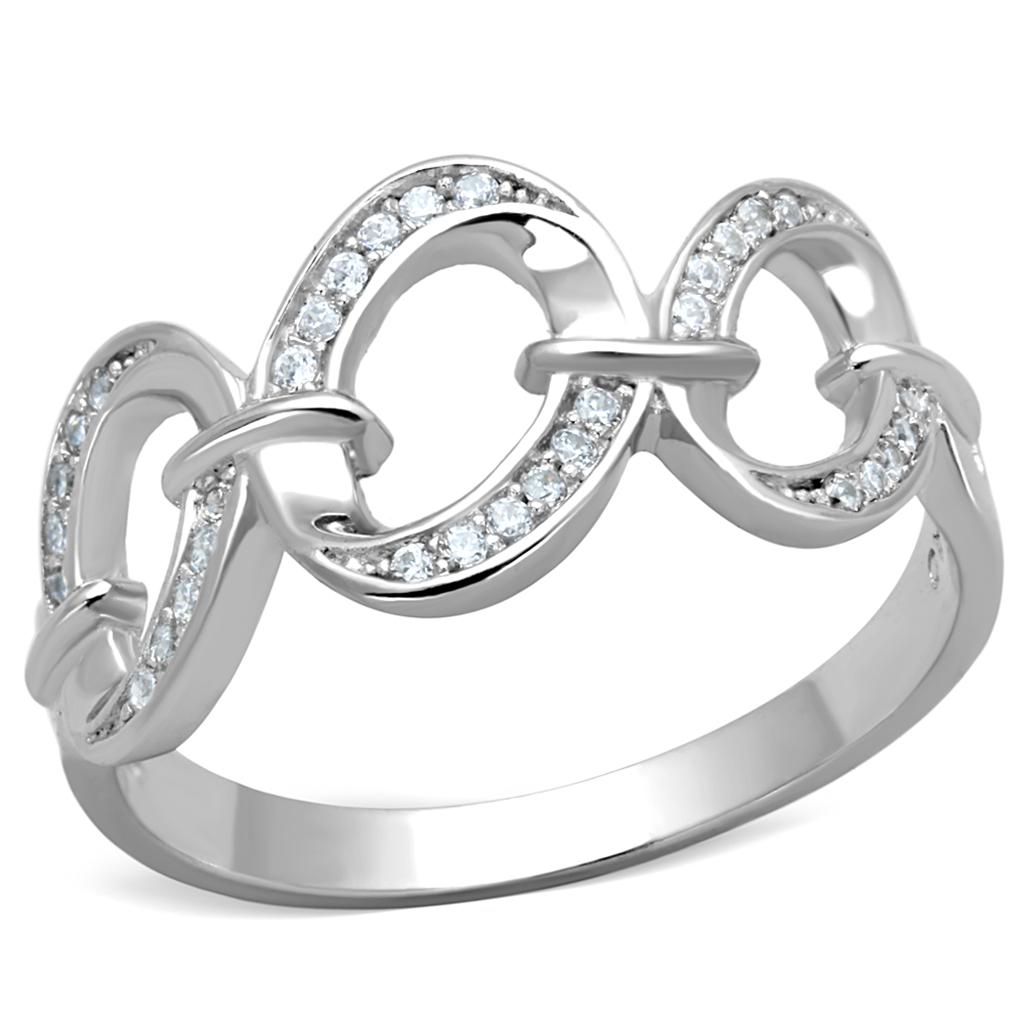 TS212 - Rhodium 925 Sterling Silver Ring with AAA Grade CZ  in Clear-4