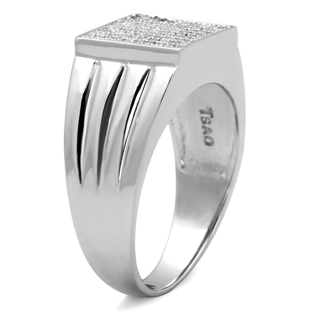 TS214 - Rhodium 925 Sterling Silver Ring with AAA Grade CZ  in Clear-3