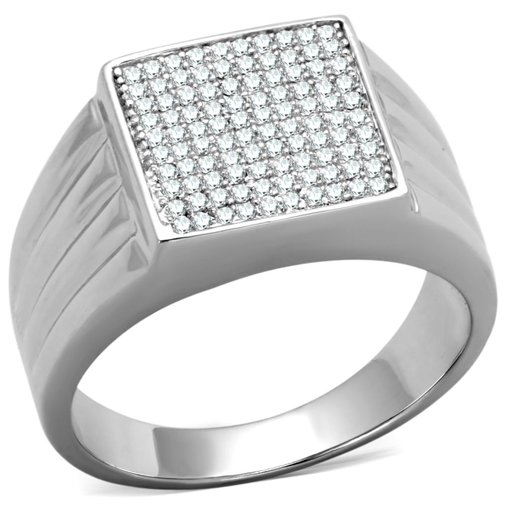 TS214 - Rhodium 925 Sterling Silver Ring with AAA Grade CZ  in Clear-4
