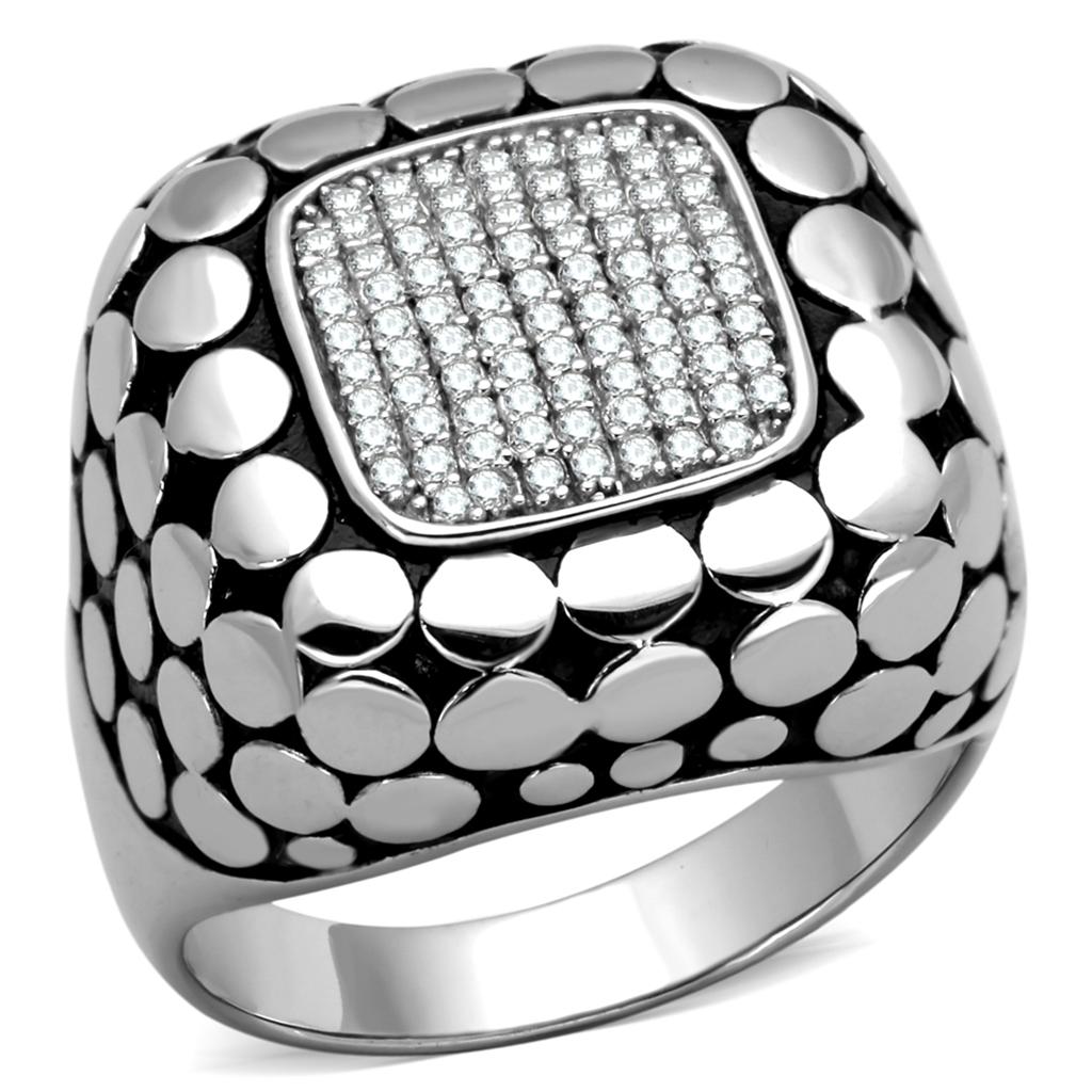 TS215 - Rhodium 925 Sterling Silver Ring with AAA Grade CZ  in Clear-4