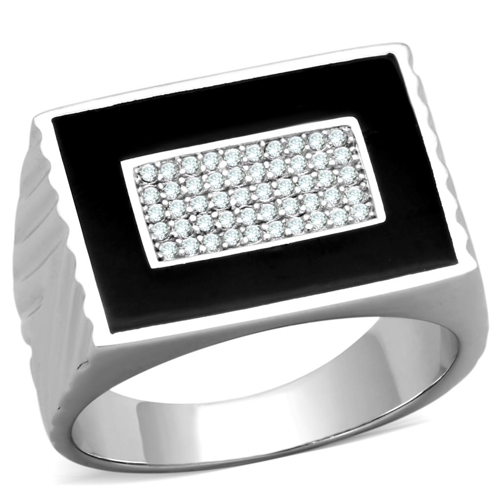 TS220 - Rhodium 925 Sterling Silver Ring with AAA Grade CZ  in Clear-4
