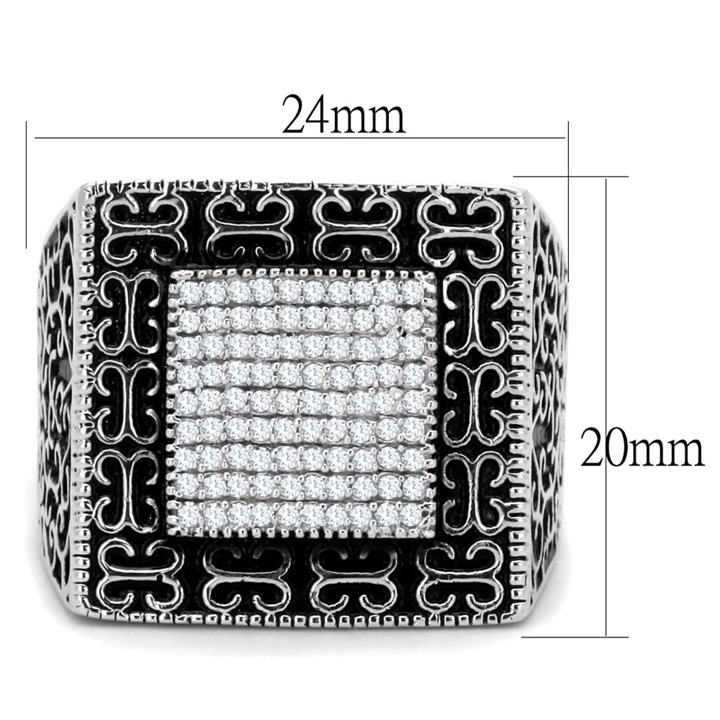 TS221 - Rhodium 925 Sterling Silver Ring with AAA Grade CZ  in Clear-1