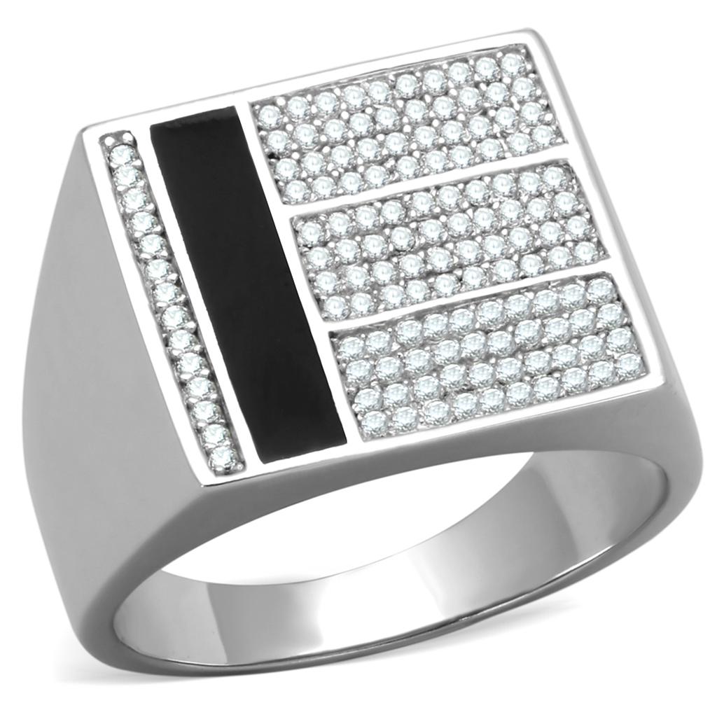 TS222 - Rhodium 925 Sterling Silver Ring with AAA Grade CZ  in Clear-4