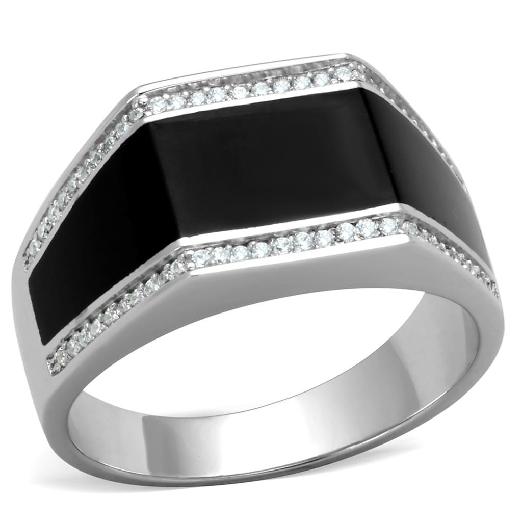 TS223 - Rhodium 925 Sterling Silver Ring with AAA Grade CZ  in Clear-4