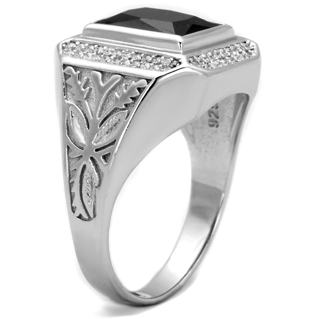 TS224 - Rhodium 925 Sterling Silver Ring with AAA Grade CZ  in Black Diamond-3