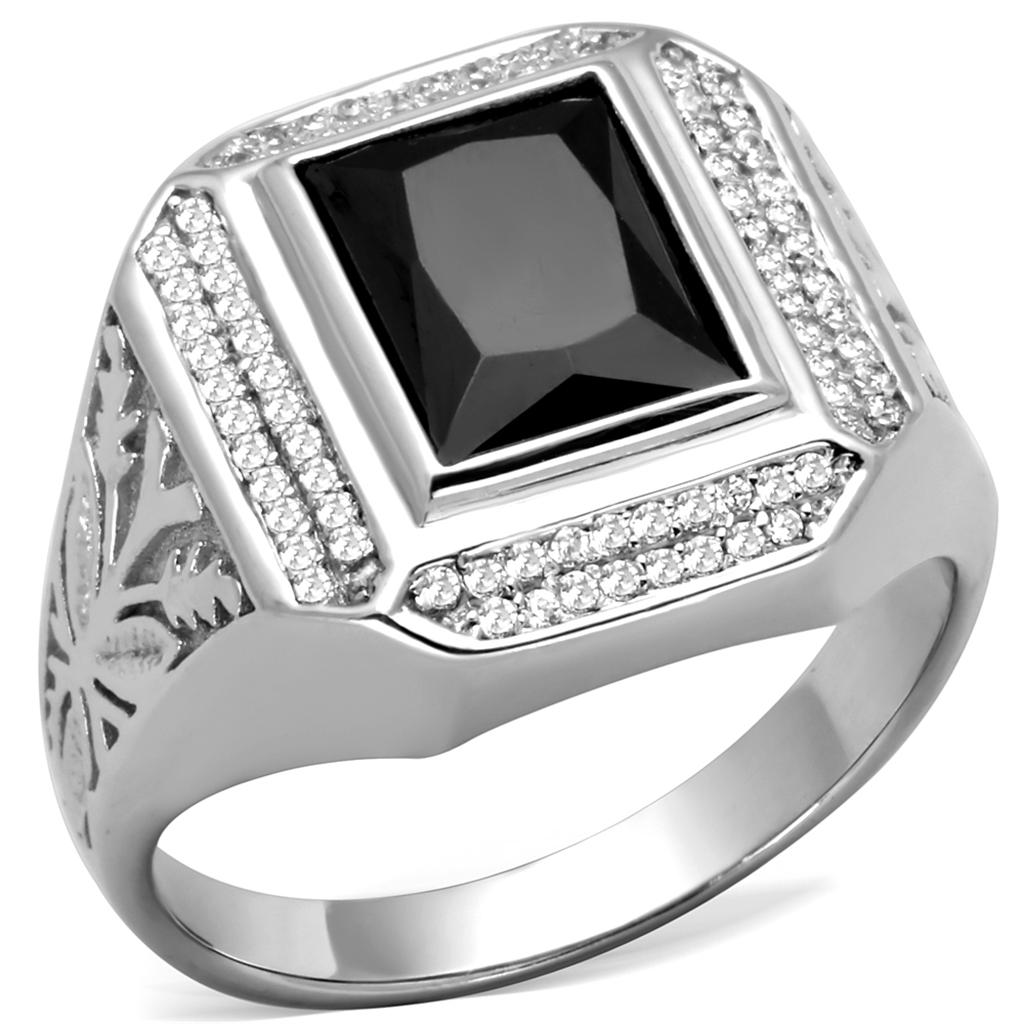 TS224 - Rhodium 925 Sterling Silver Ring with AAA Grade CZ  in Black Diamond-4