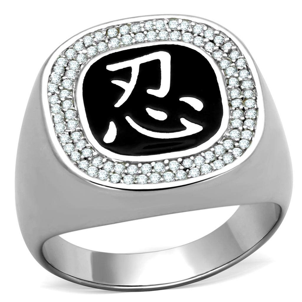 TS225 - Rhodium 925 Sterling Silver Ring with AAA Grade CZ  in Clear-4