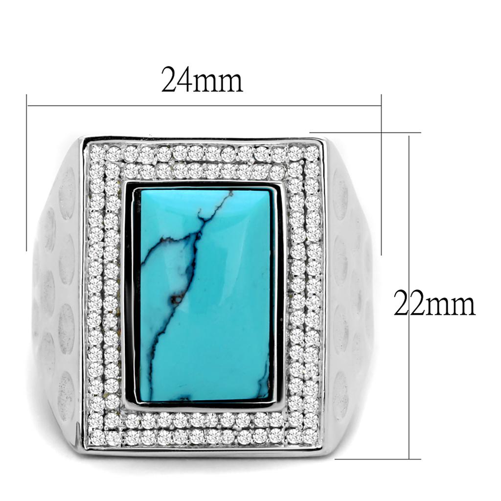 TS228 - Rhodium 925 Sterling Silver Ring with Synthetic Turquoise in Sea Blue-1