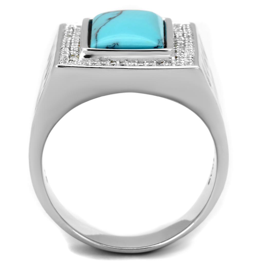TS228 - Rhodium 925 Sterling Silver Ring with Synthetic Turquoise in Sea Blue-2