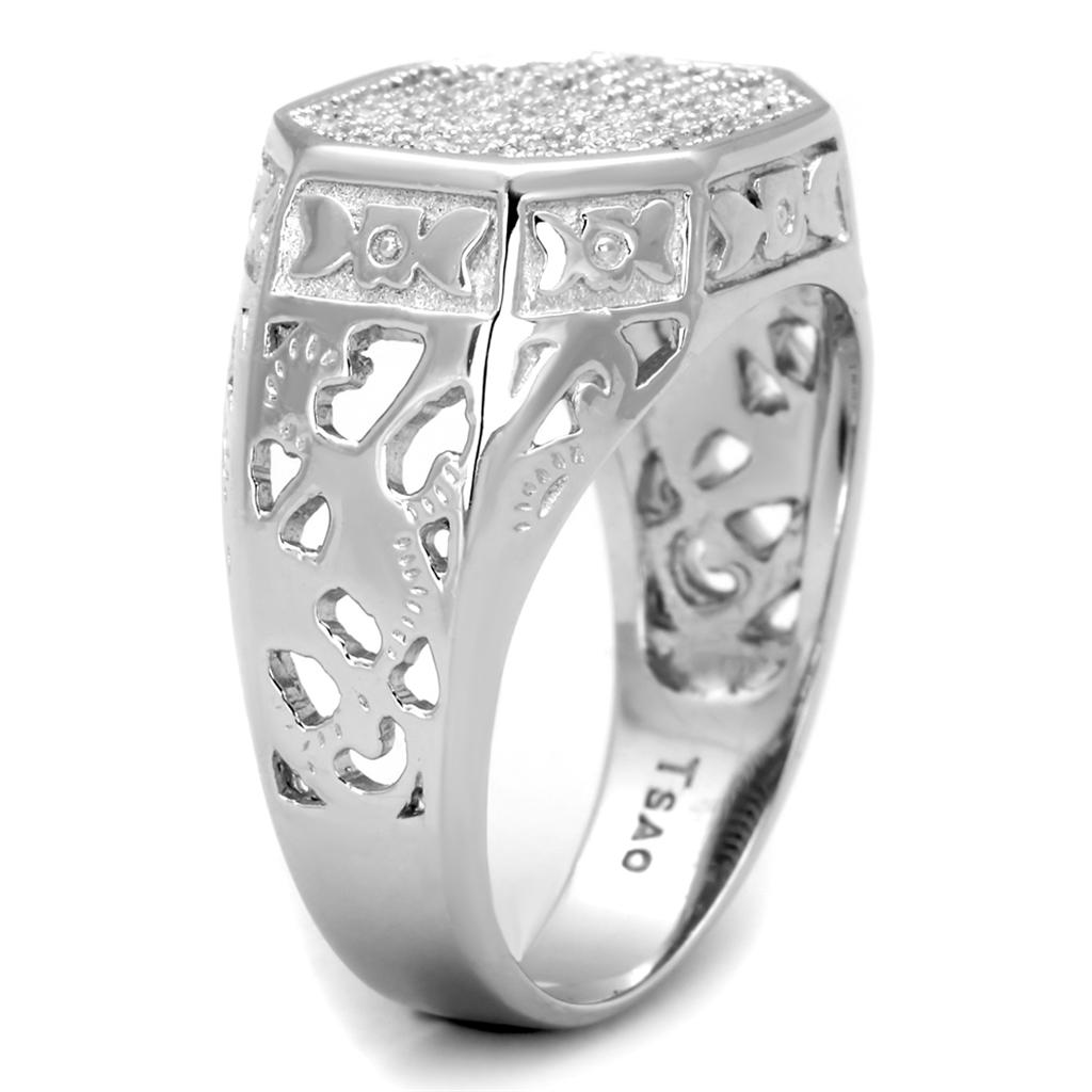 TS229 - Rhodium 925 Sterling Silver Ring with AAA Grade CZ  in Clear-3