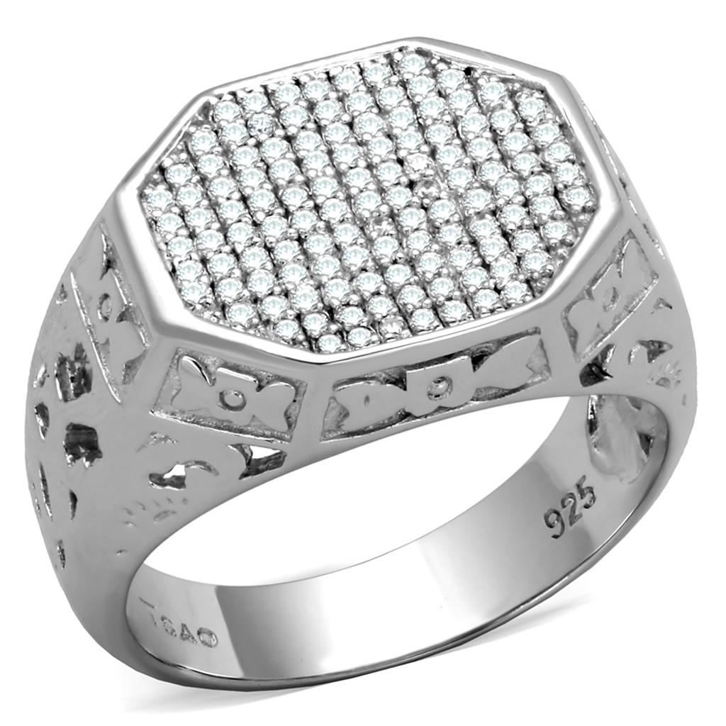 TS229 - Rhodium 925 Sterling Silver Ring with AAA Grade CZ  in Clear-4