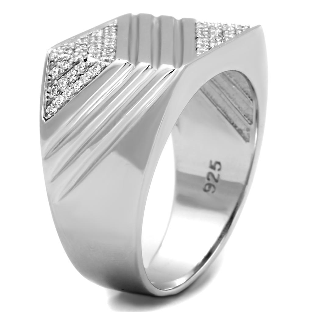 TS230 - Rhodium 925 Sterling Silver Ring with AAA Grade CZ  in Clear-3