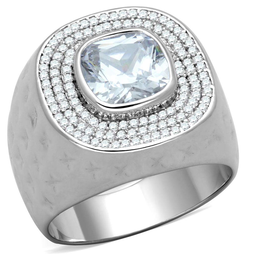 TS231 - Rhodium 925 Sterling Silver Ring with AAA Grade CZ  in Clear-4
