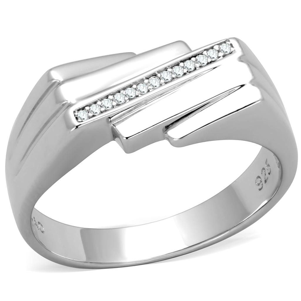 TS232 - Rhodium 925 Sterling Silver Ring with AAA Grade CZ  in Clear-4