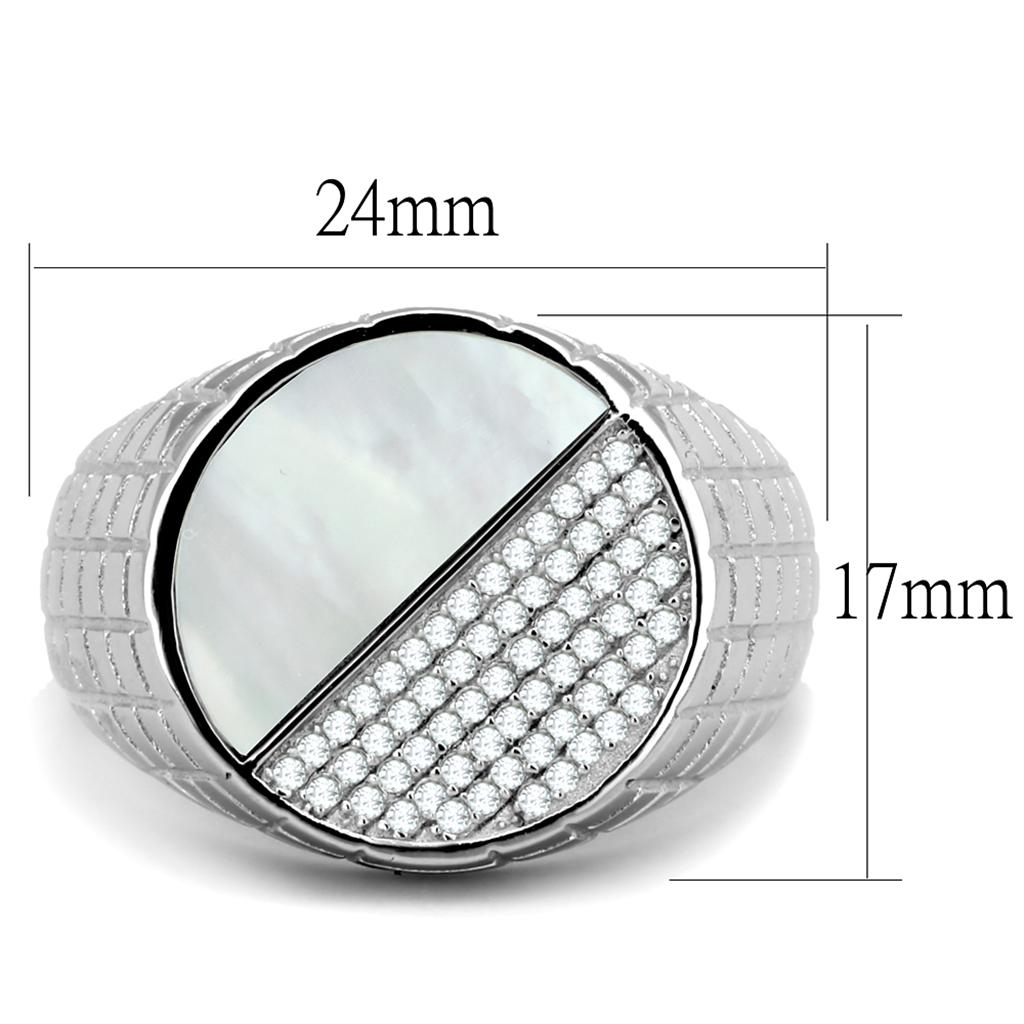 TS233 - Rhodium 925 Sterling Silver Ring with Precious Stone Conch in Aurora Borealis (Rainbow Effect)-1