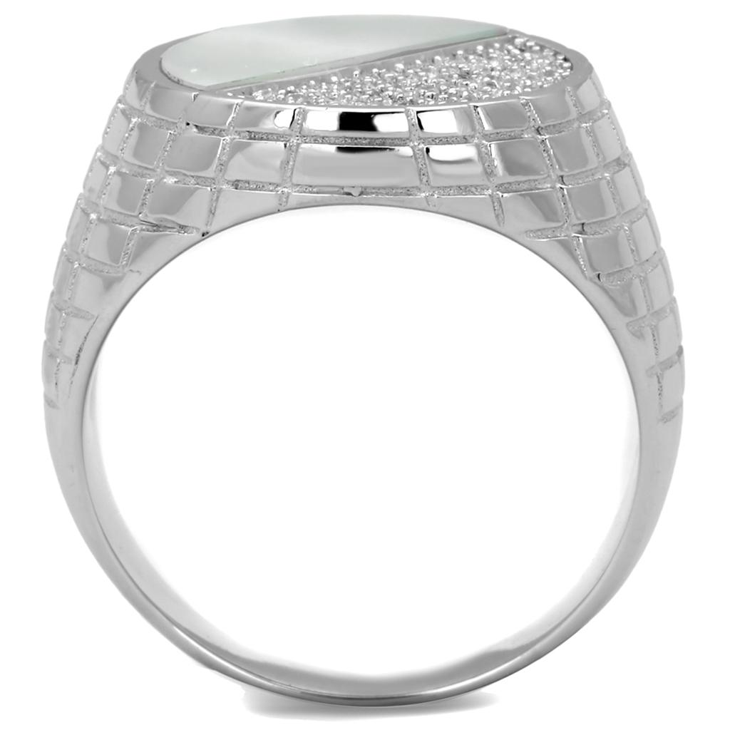 TS233 - Rhodium 925 Sterling Silver Ring with Precious Stone Conch in Aurora Borealis (Rainbow Effect)-2